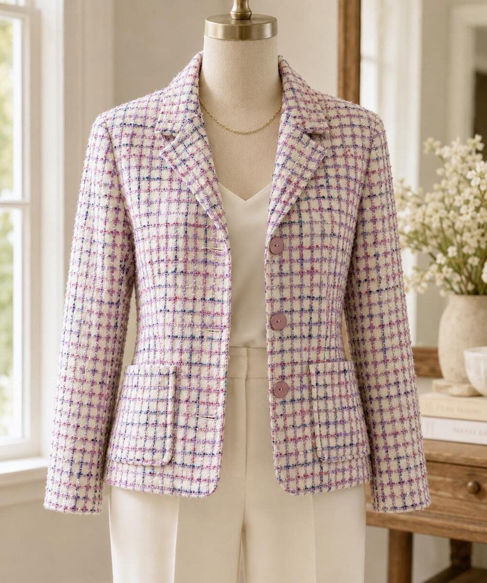 Vintage Sag Harbor Pink Purple Tweed Blazer Petite 6P